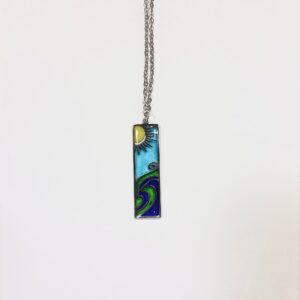 Midnight Ocean Stained Glass Resin Necklace