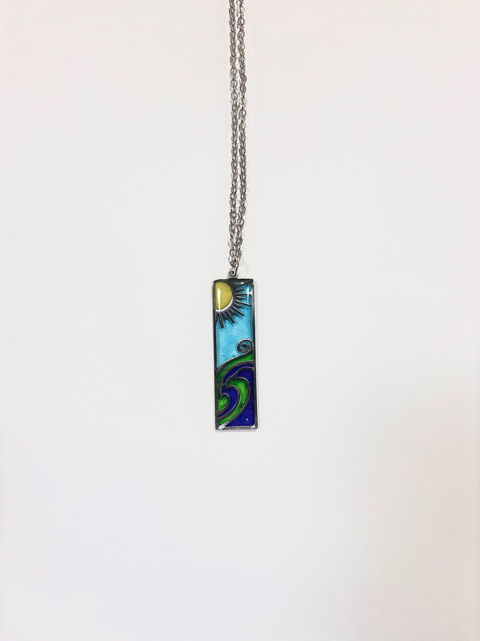 Midnight Ocean Stained Glass Resin Necklace